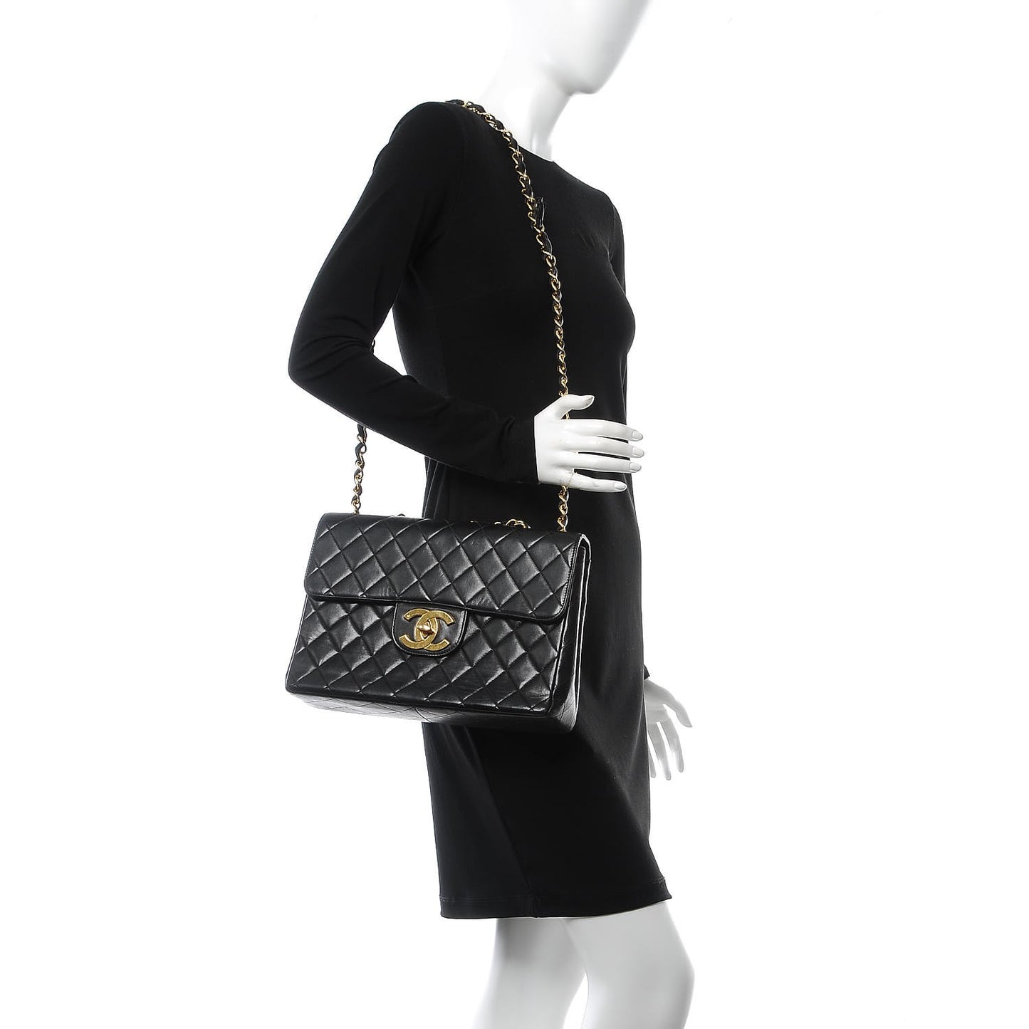 Lambskin Quilted Jumbo Single Flap Black