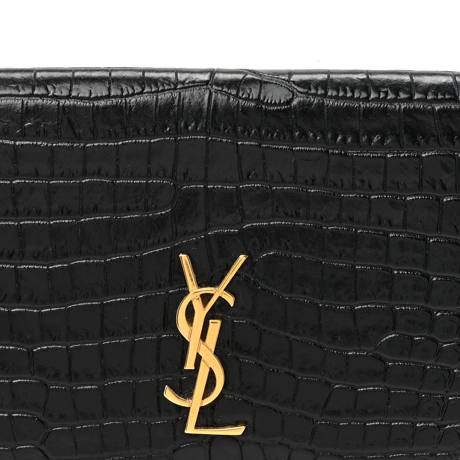 Saint Laurent Crocodile Embossed Monogram Phone Holder Crossbody Black 7 of 9
