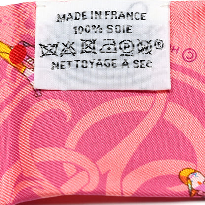 Hermes Silk Ex-Libris Les Parisie Fringed Twilly Rose Malabar Jaune 4 of 4
