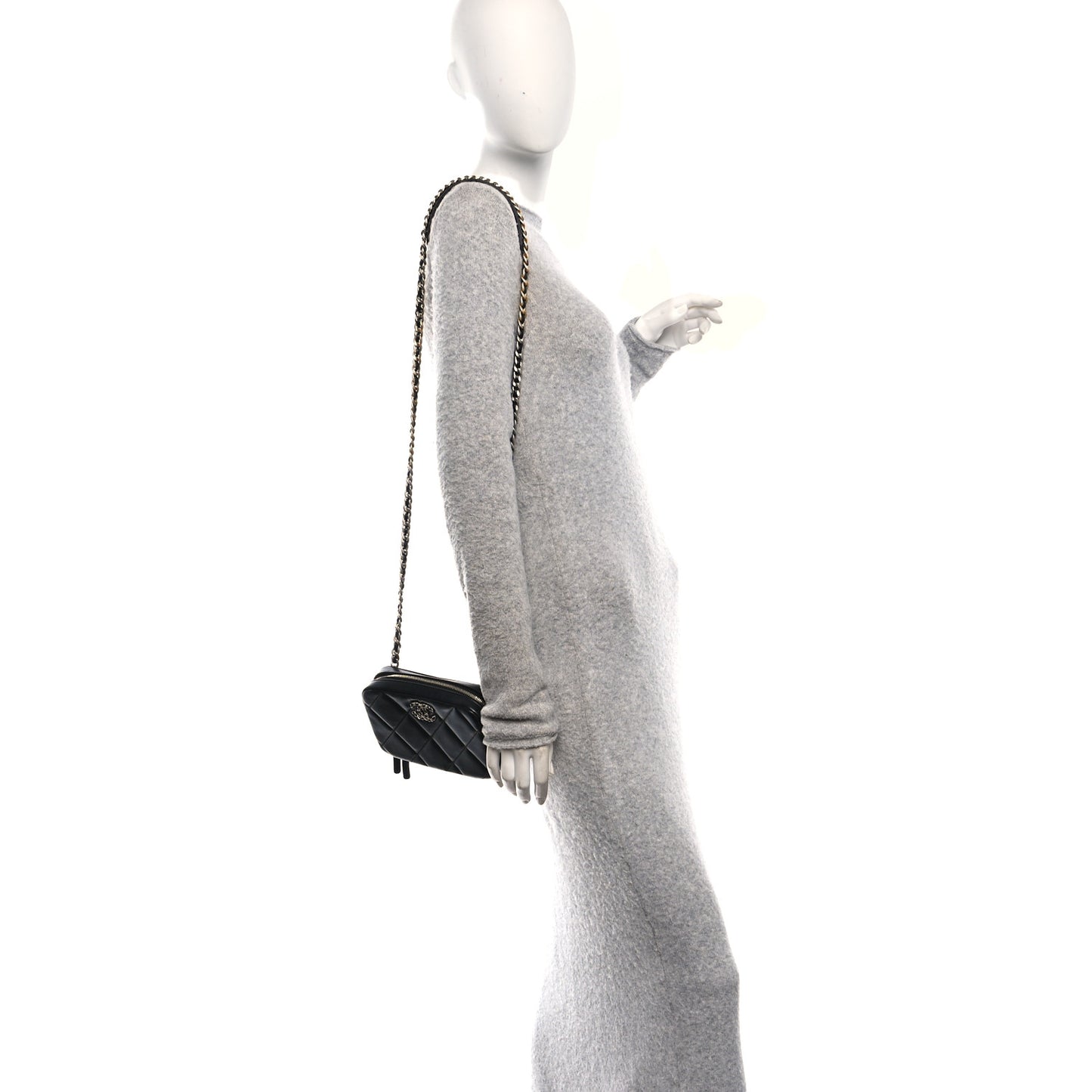 Lambskin Quilted Chanel 19 Camera Crossbody Case Black
