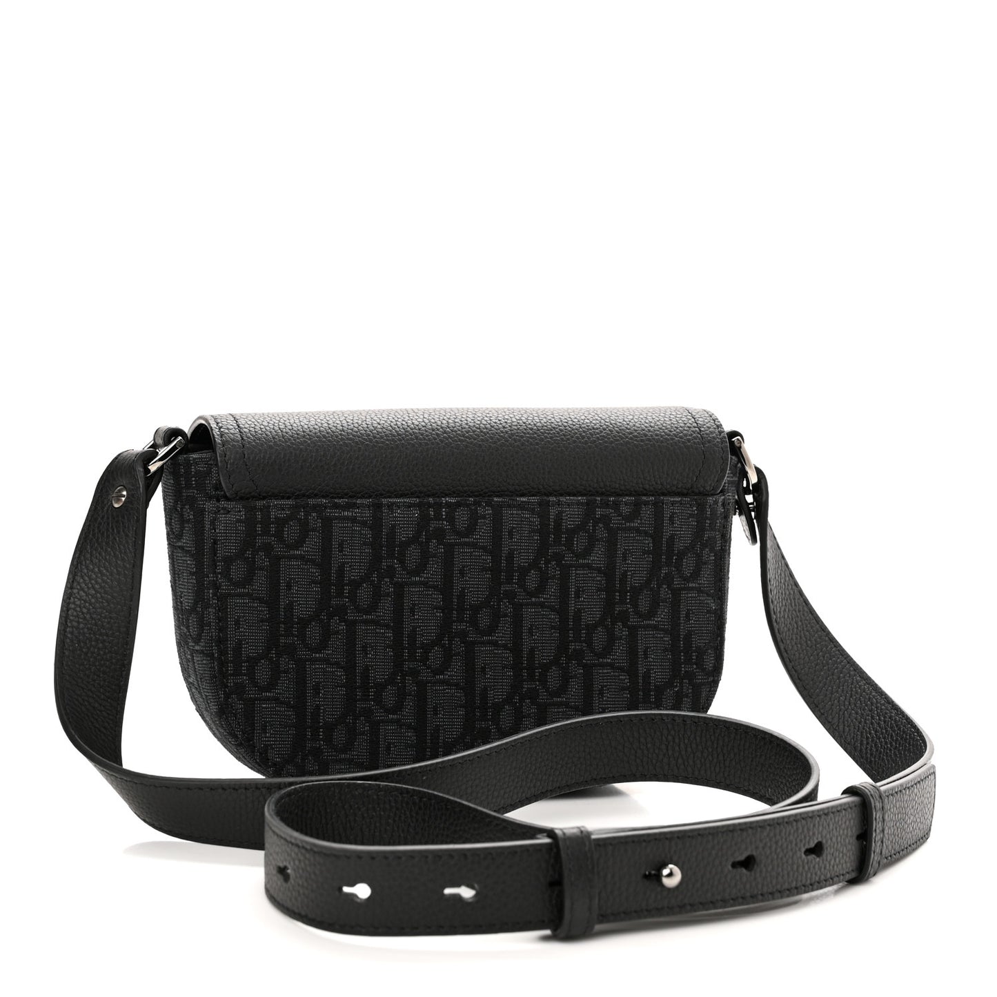 Grained Calfskin Oblique Saddle Pouch Black