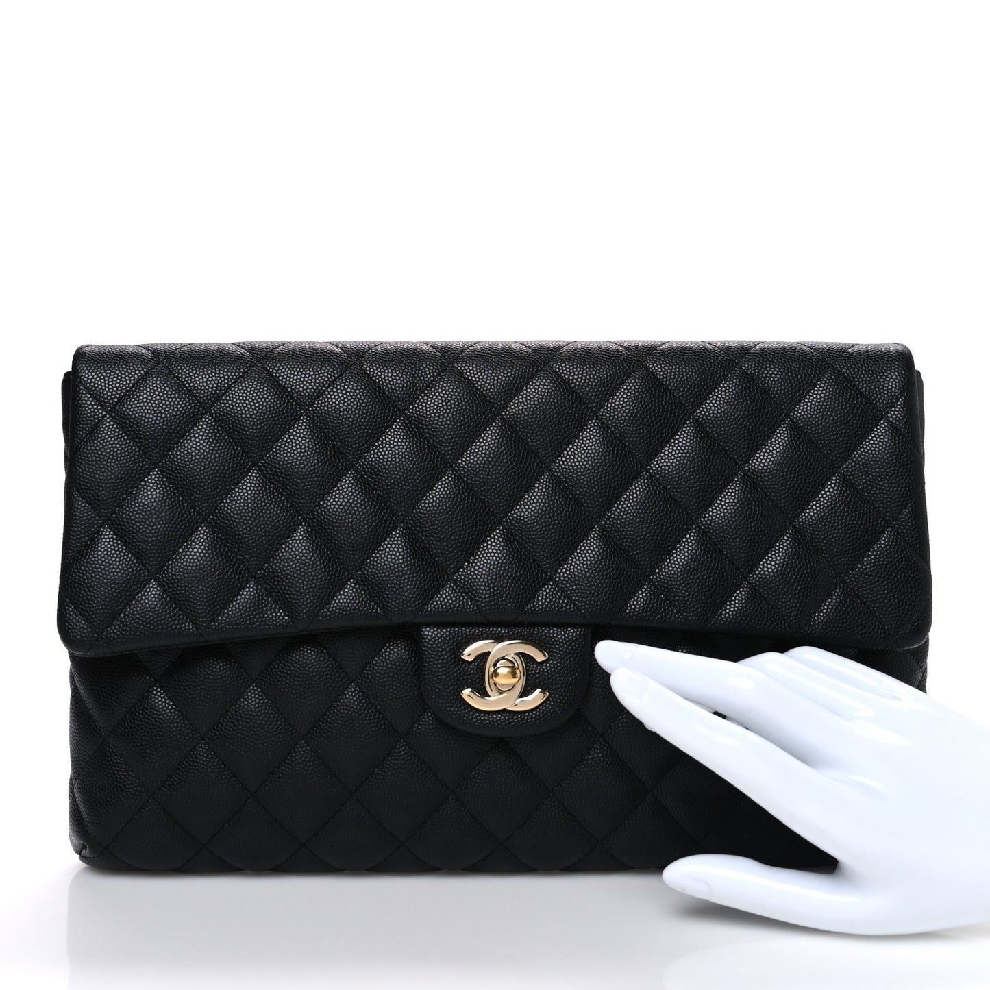 Caviar Quilted Flap Clutch Black