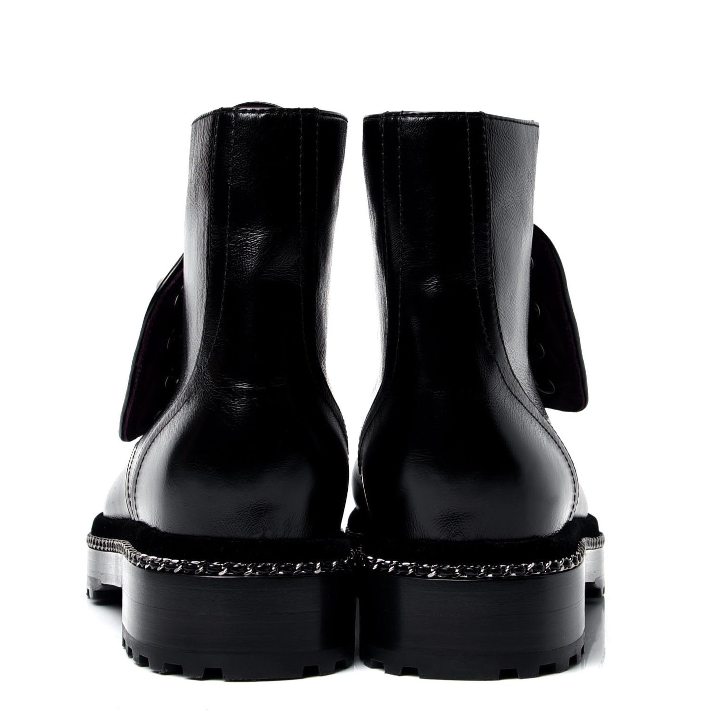 Crackled Calfskin Velvet Pearl Combat Short Boots 41.5 Black