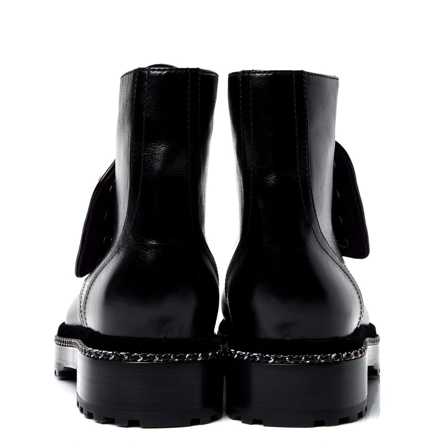 Chanel Crackled Calfskin Velvet Pearl Combat Short Boots 41.5 Black 4 of 6