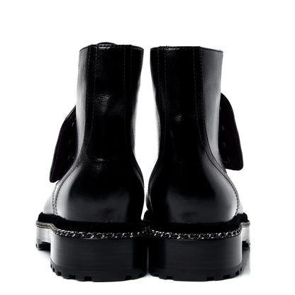 Chanel Crackled Calfskin Velvet Pearl Combat Short Boots 41.5 Black 4 of 6
