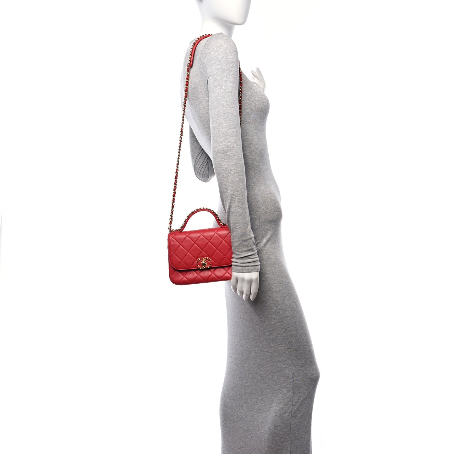 Lambskin Quilted Small Chain Infinity Top Handle Flap Dark Red