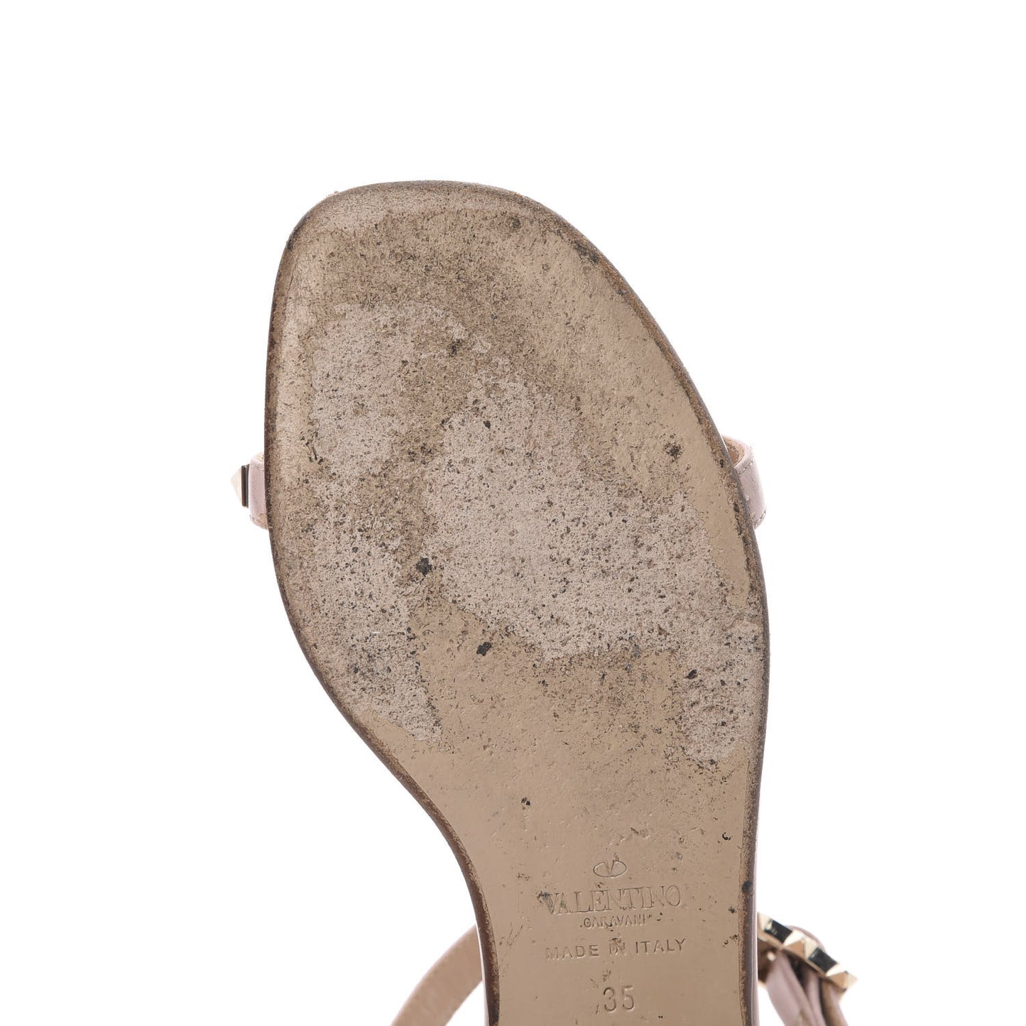 Calfskin Rockstud Ankle T-Strap Flat Sandals 35 Water Rose