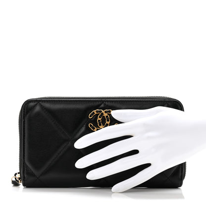 Chanel Lambskin Quilted 19 Long Zipped Around Wallet Black 2 of 11