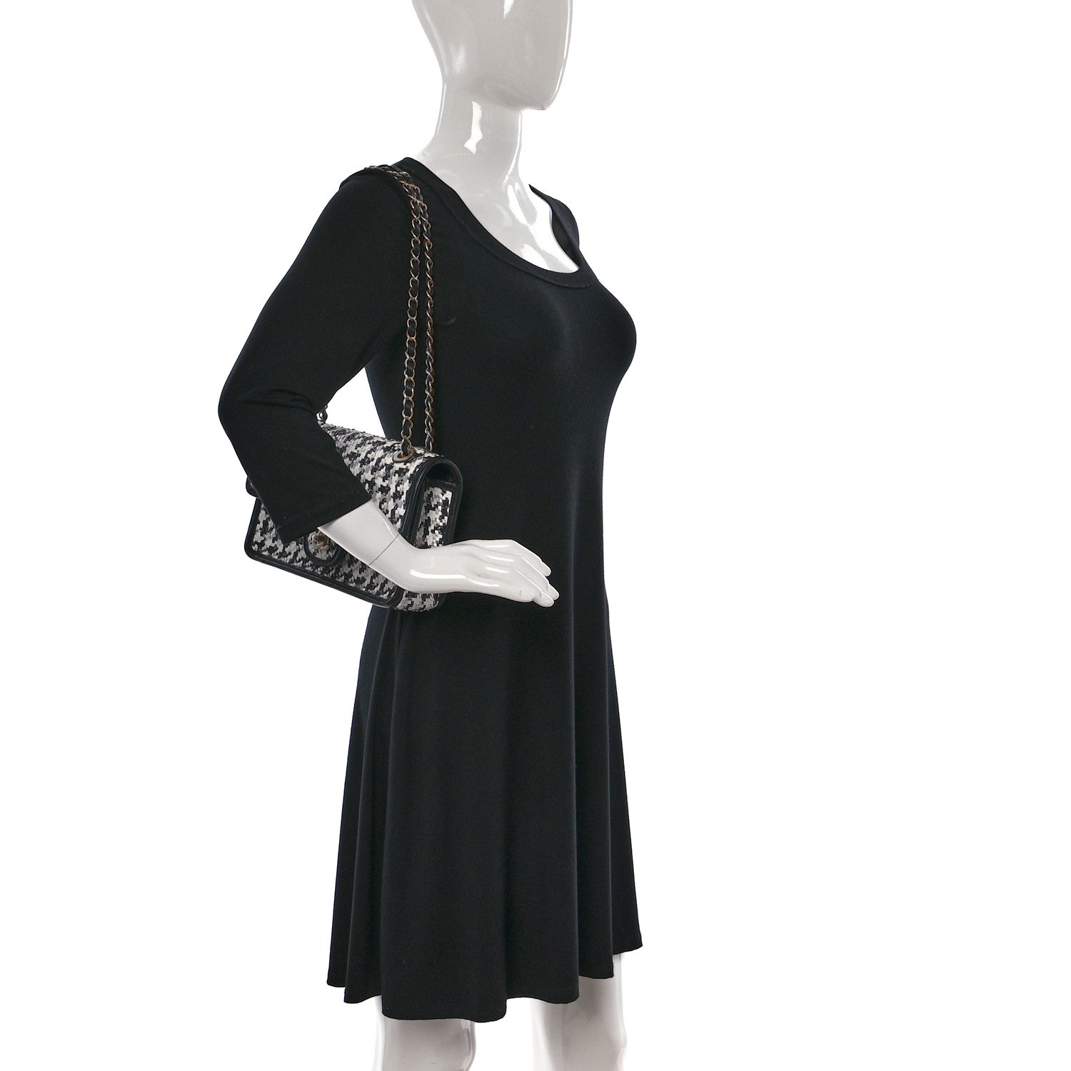 Chanel Metallic Lambskin Viscose Woven Flap Silver Black 2 of 9
