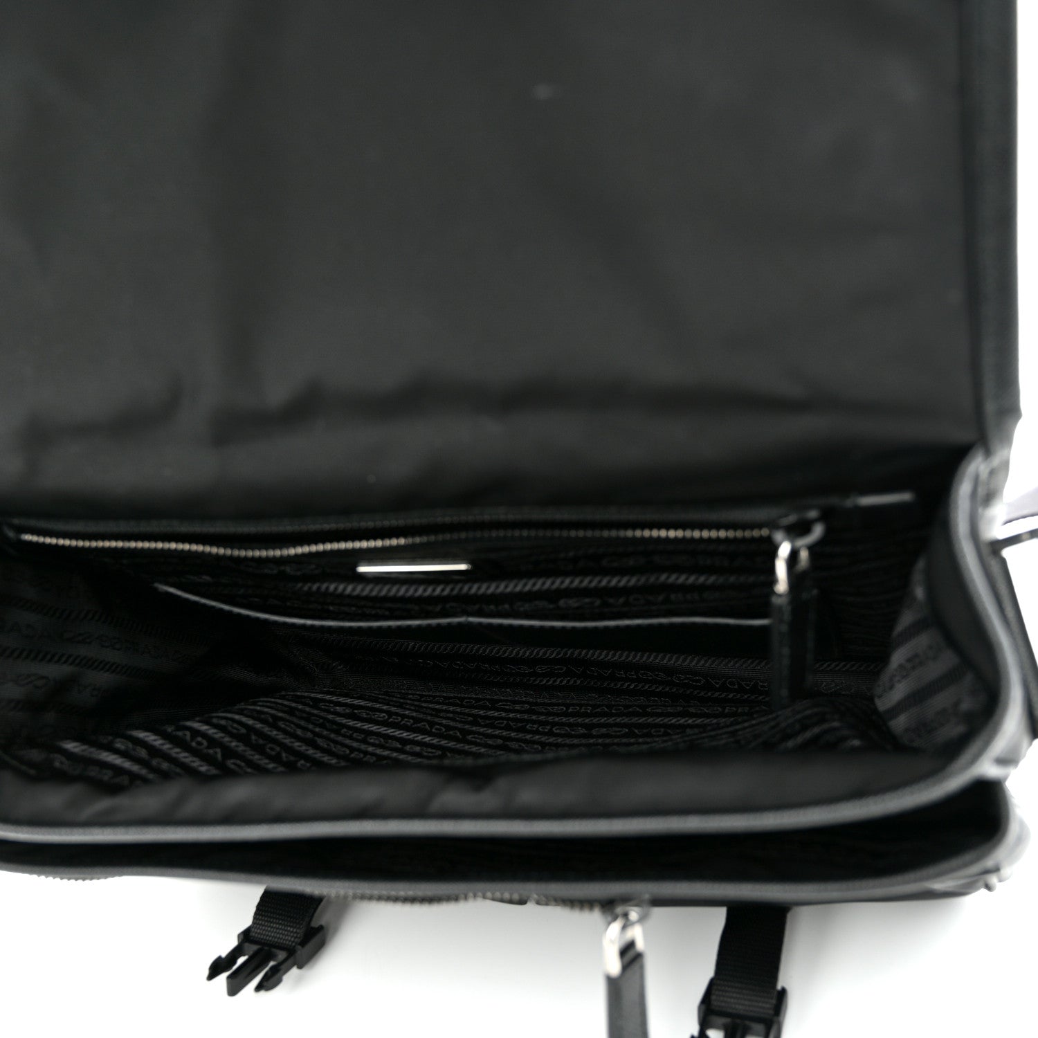 Prada Tessuto Nylon Saffiano Large Double Snap Buckle Messenger Bag Black 5 of 9