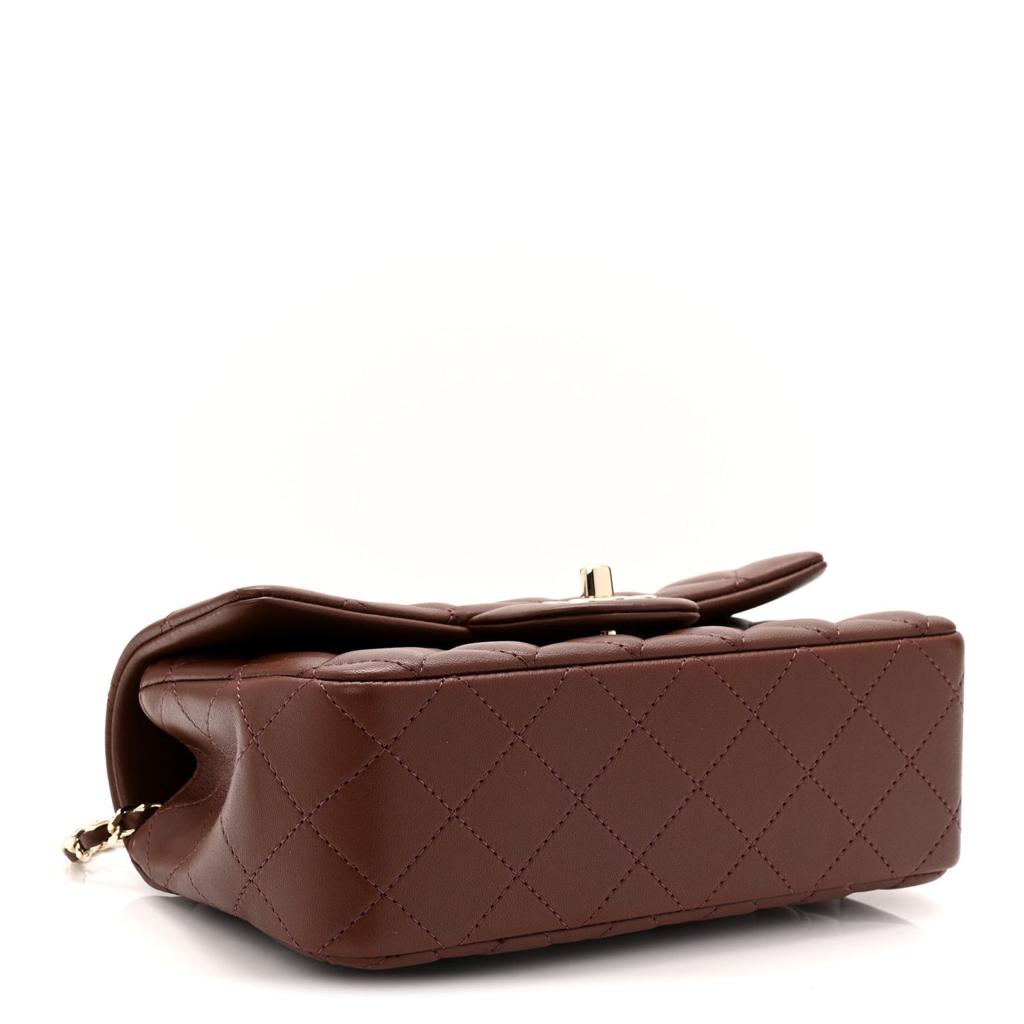 Lambskin Quilted Mini Top Handle Rectangular Flap Dark Brown