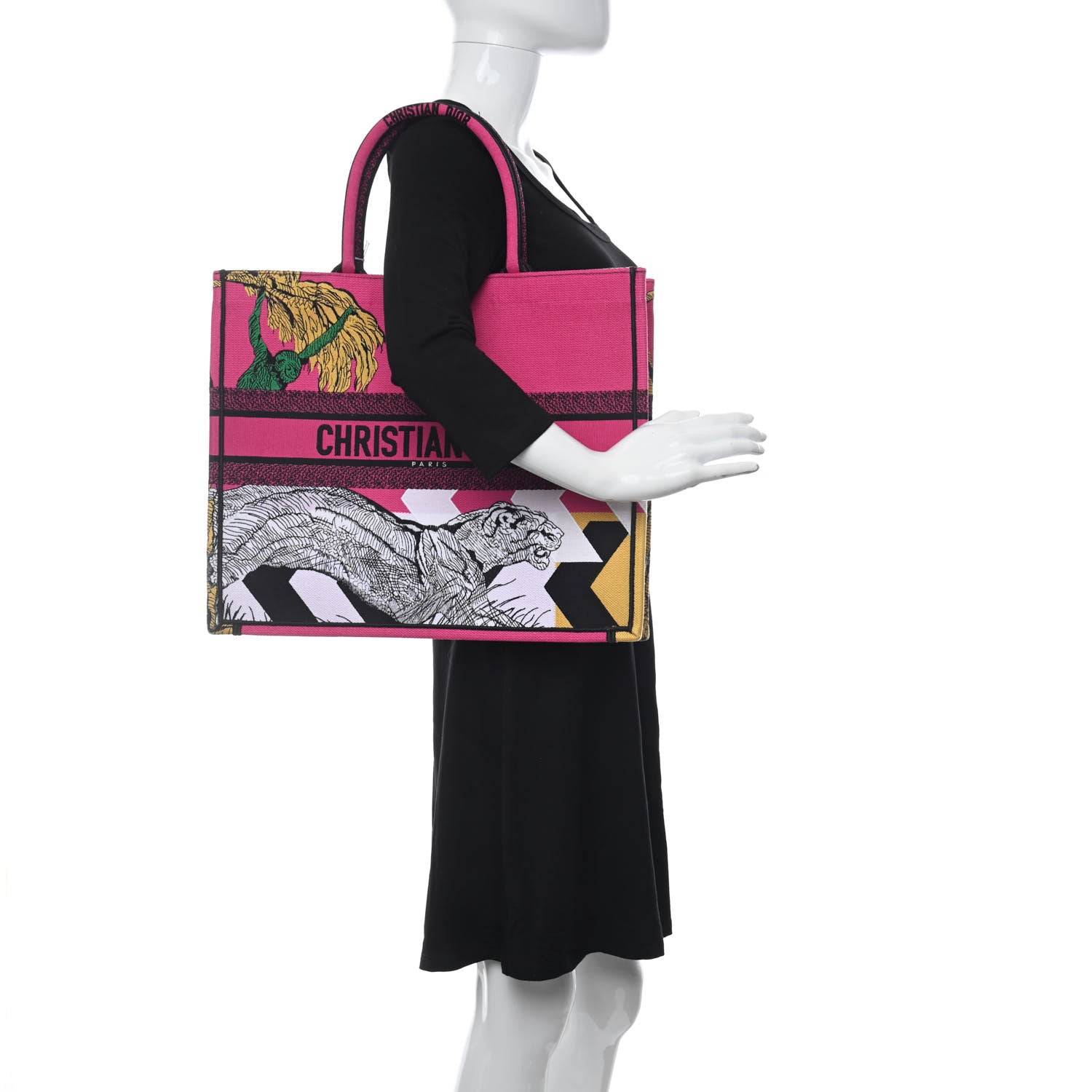 Christian Dior Canvas Embroidered Large Jungle Pop Book Tote Fuchsia Multicolor 2 of 12