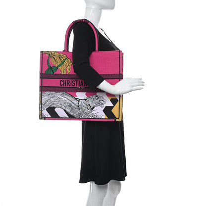 Christian Dior Canvas Embroidered Large Jungle Pop Book Tote Fuchsia Multicolor 2 of 12