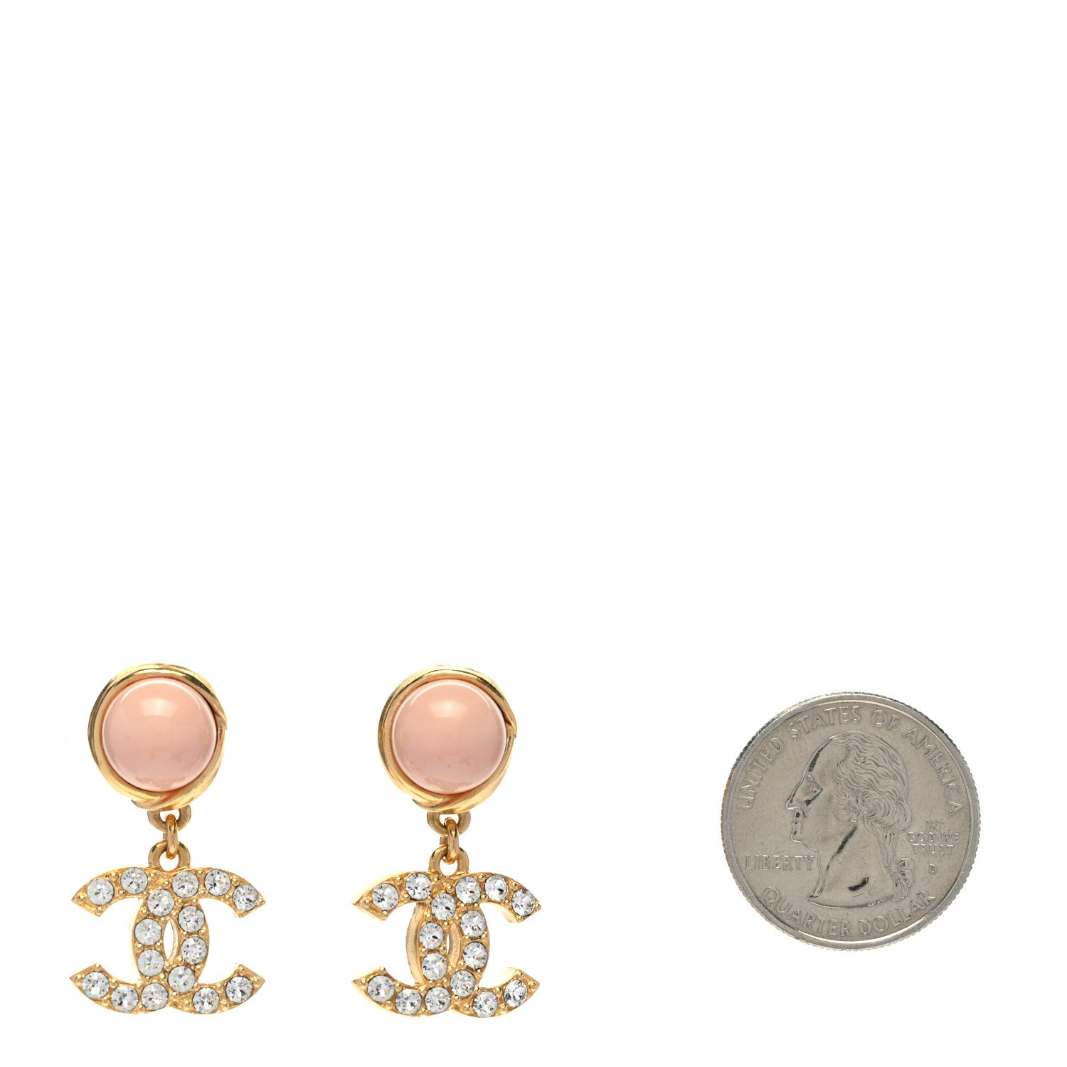 Chanel Crystal Pearl CC Drop Earrings Pink Gold 2 of 5