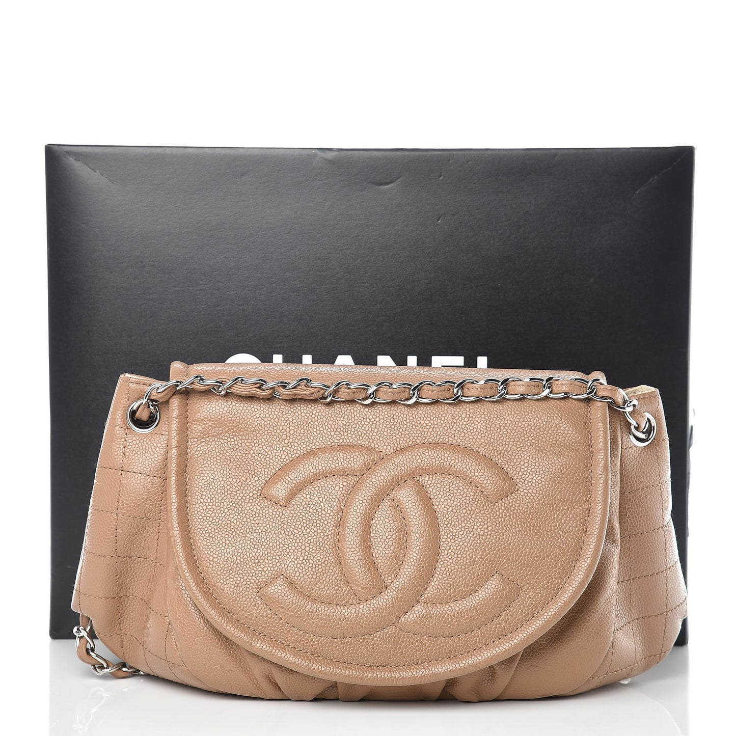 Caviar Large Half Moon Flap Dark Beige