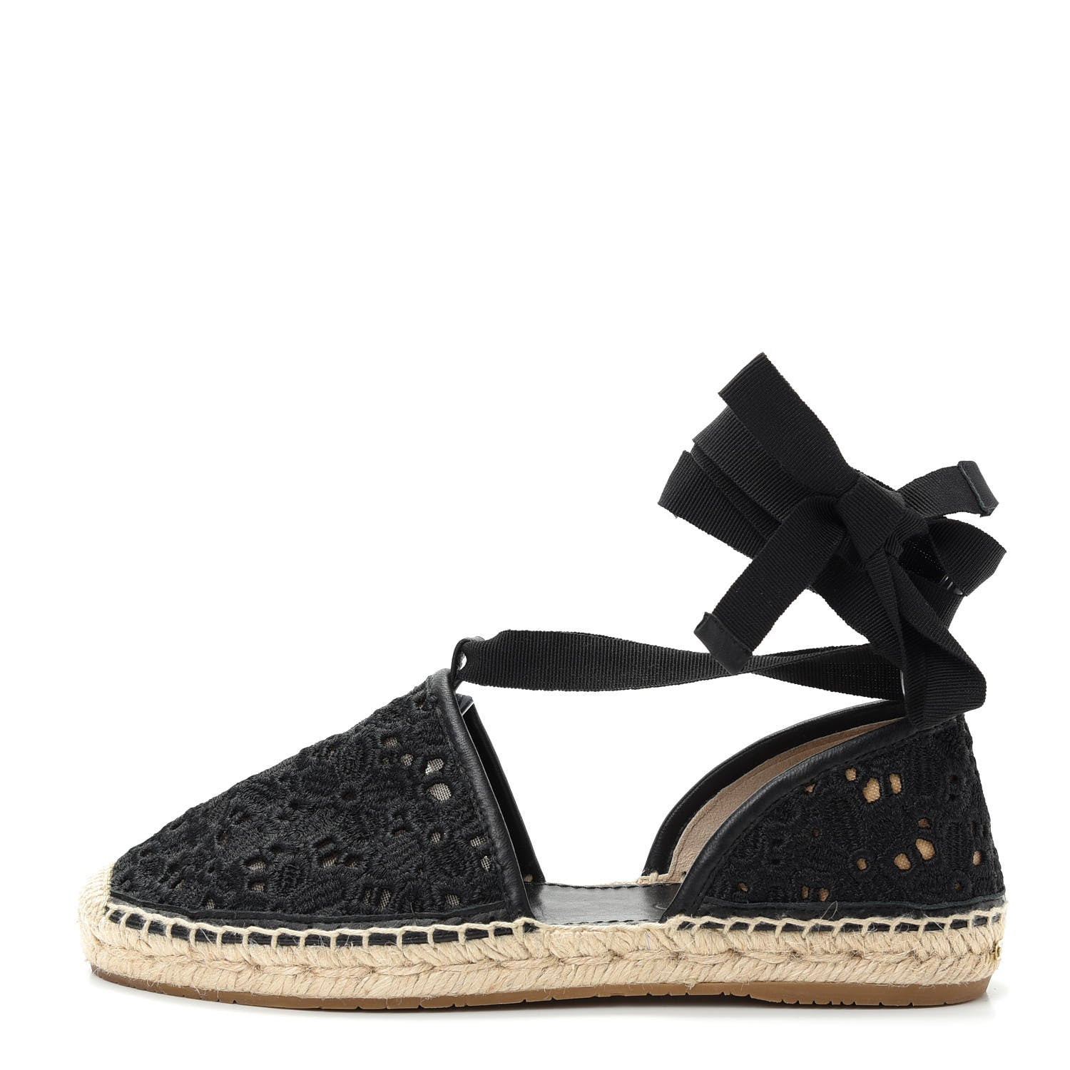 Jimmy Choo Embroidered Lace Dolphin Espadrille Flats 37 Black 1 of 10
