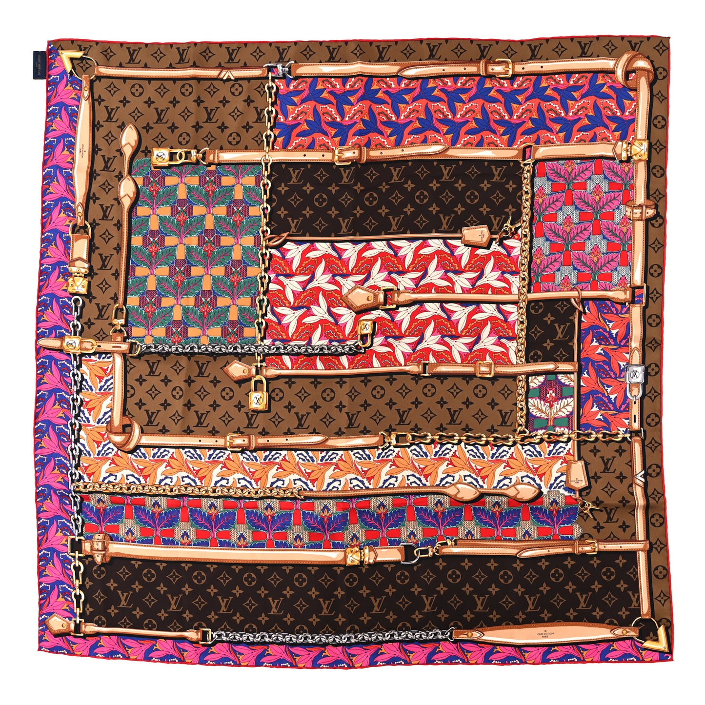 Silk Monogram Confidential Garden Square Scarf Brown Multicolor