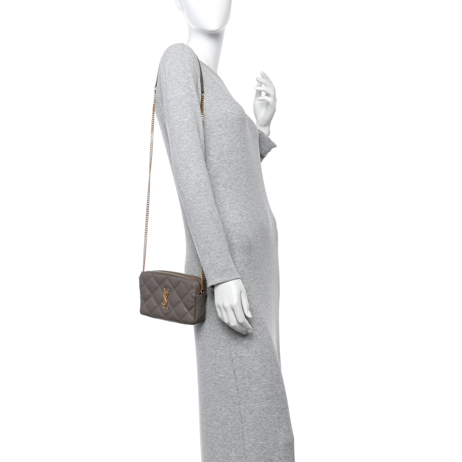 Saint Laurent Grained Lambskin Quilted Mini Becky Double Zip Bag Taupe 2 of 14