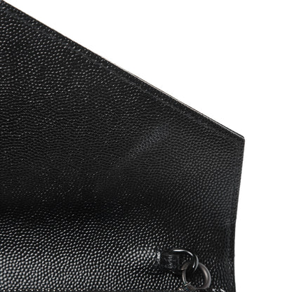 Saint Laurent Grain De Poudre Matelasse Chevron Monogram Envelope Chain Wallet Black 6 of 9