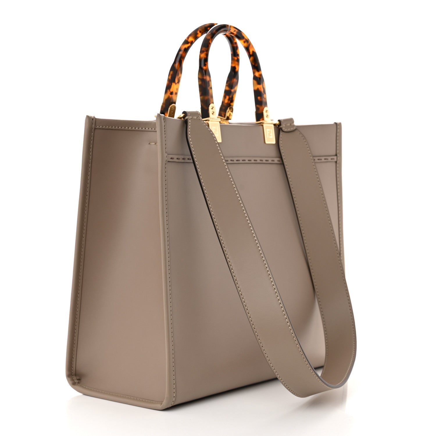 Fendi Vitello King Plexiglass Logo Embossed Medium Fendi Sunshine Shopper Tote Tortora 3 of 9