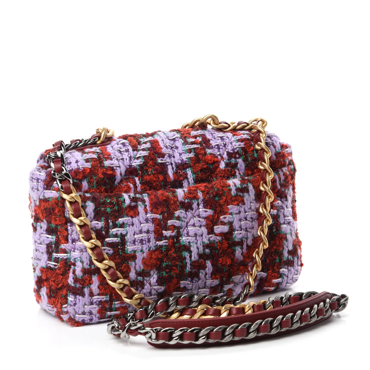 Chanel Tweed Quilted Medium Chanel 19 Flap Red Purple Green 3 of 10