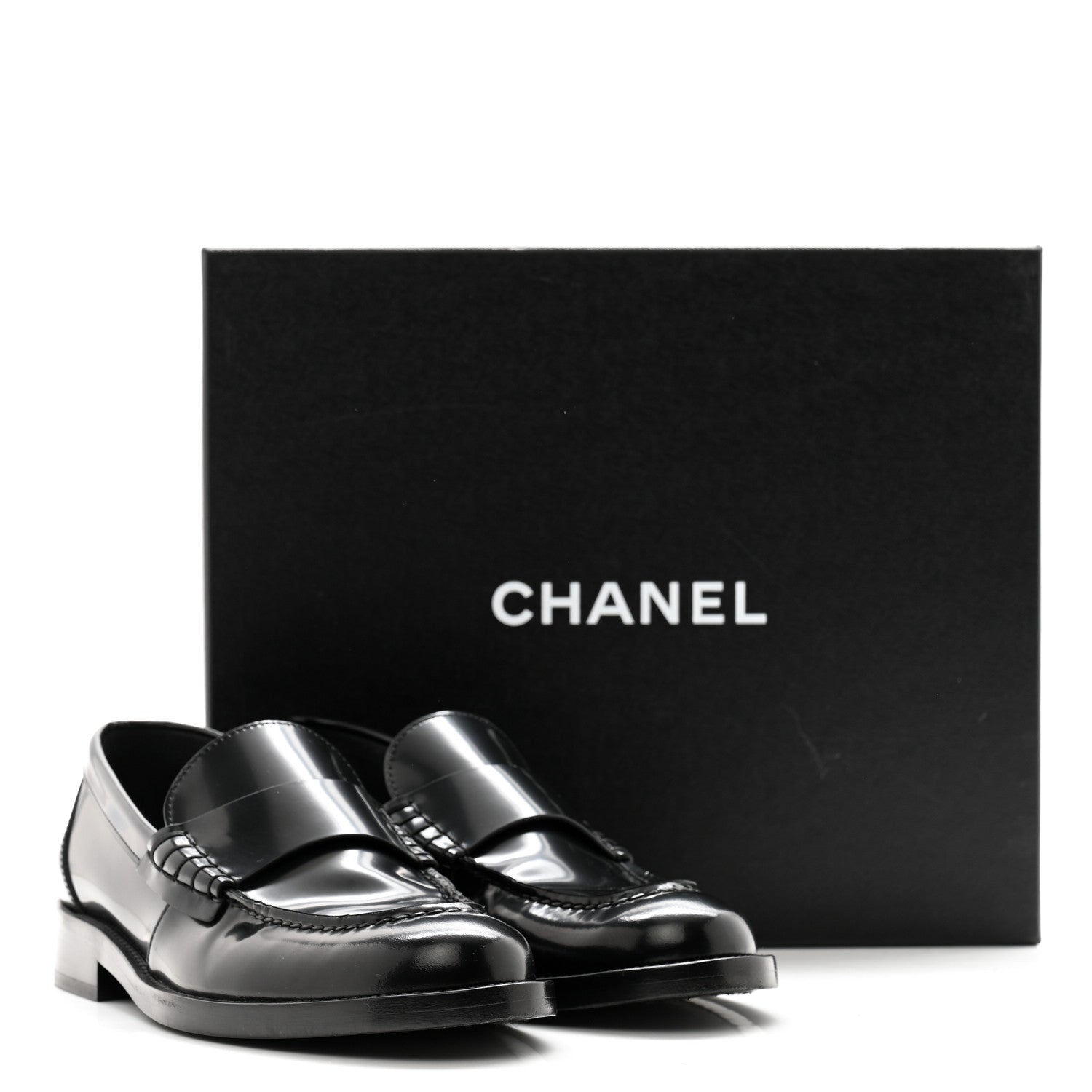 Chanel Shiny Calfskin Logo Loafers 37.5 Black 10 of 10