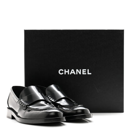 Chanel Shiny Calfskin Logo Loafers 37.5 Black 10 of 10