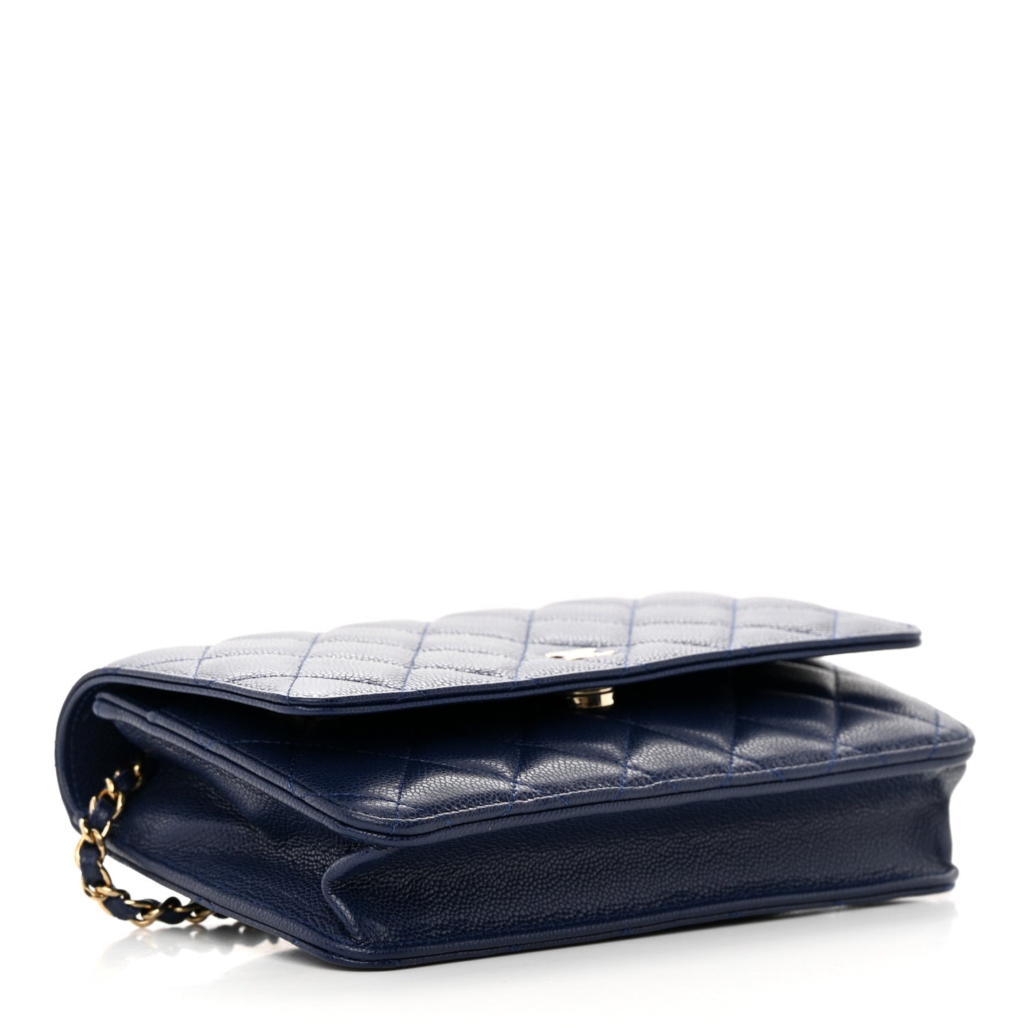 Caviar Quilted Wallet on Chain WOC Navy Blue