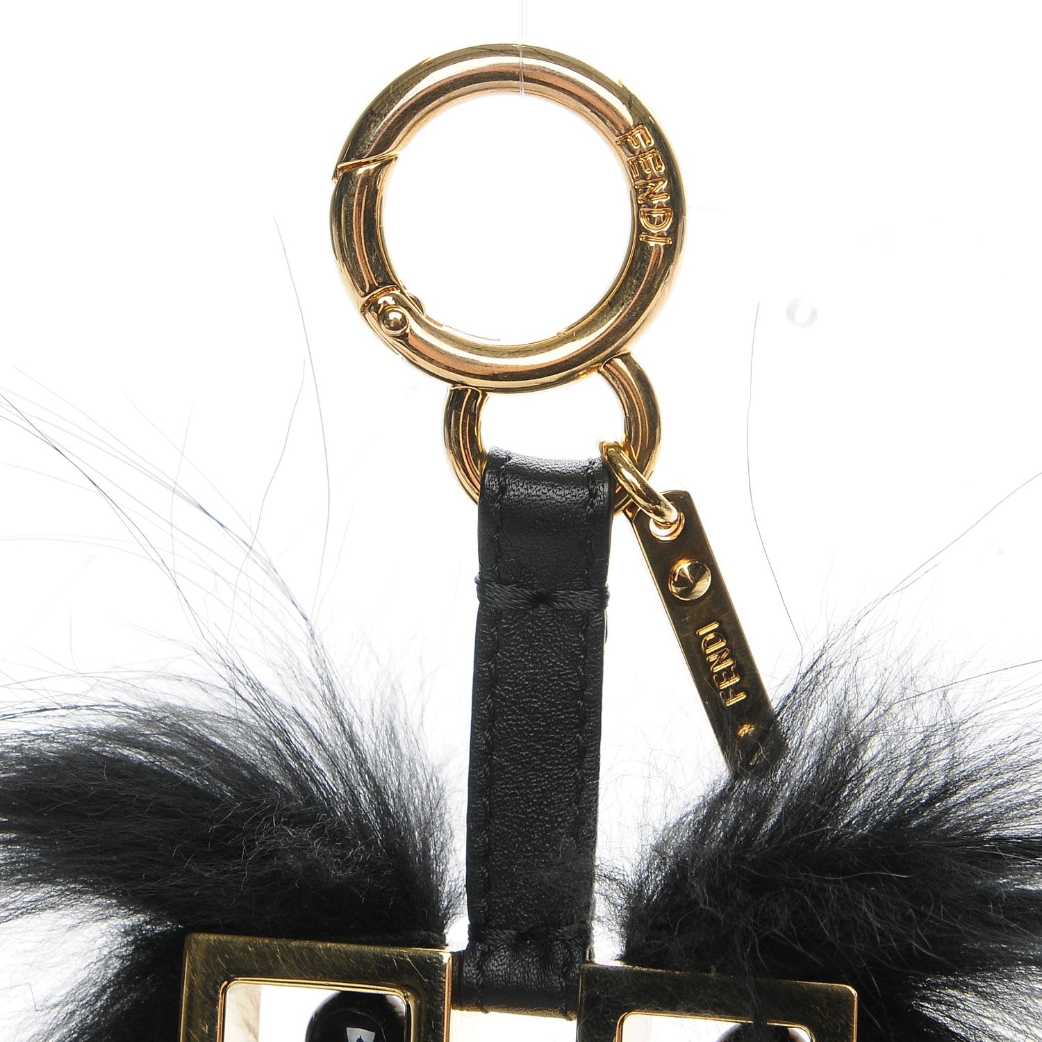 Fendi Metallic Calfskin Mink Fox Fur Hypnoteyes Witches USB Power Bank Bag Charm Black Gold 3 of 7