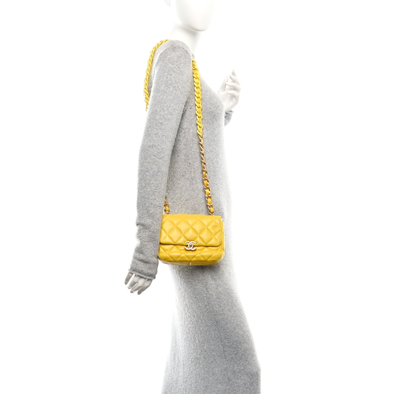 Chanel Lambskin Quilted Mini Lacquered Chain Flap Yellow 2 of 10