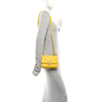 Chanel Lambskin Quilted Mini Lacquered Chain Flap Yellow 2 of 10