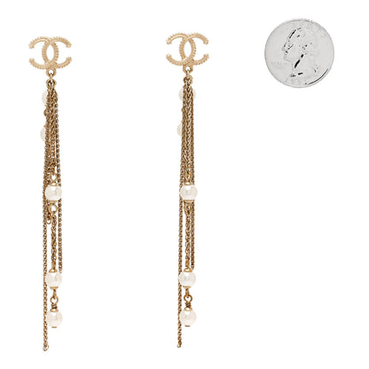 Chanel Pearl CC Multi Chain Drop Earrings Gold 2 of 4