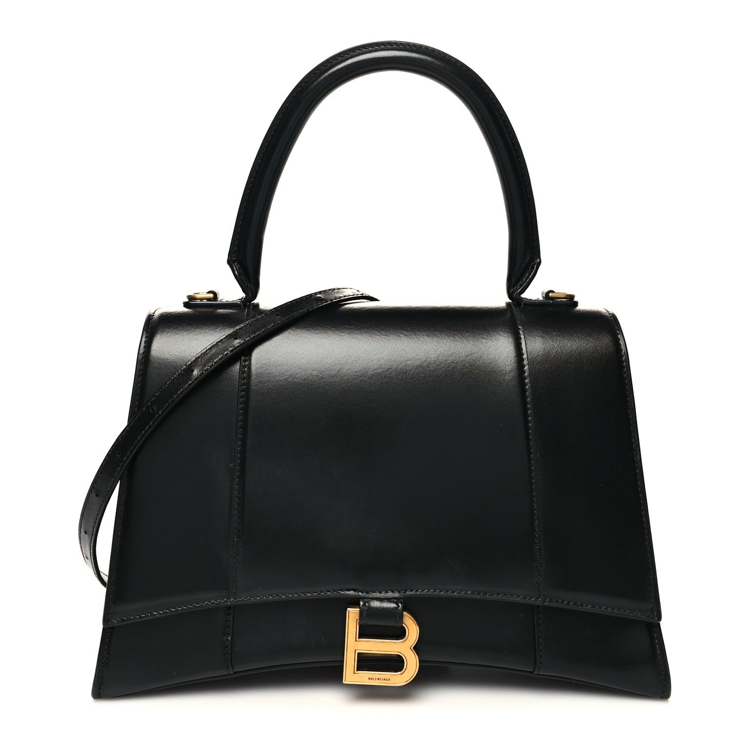 Shiny Box Calfskin Medium Hourglass Top Handle Bag Black