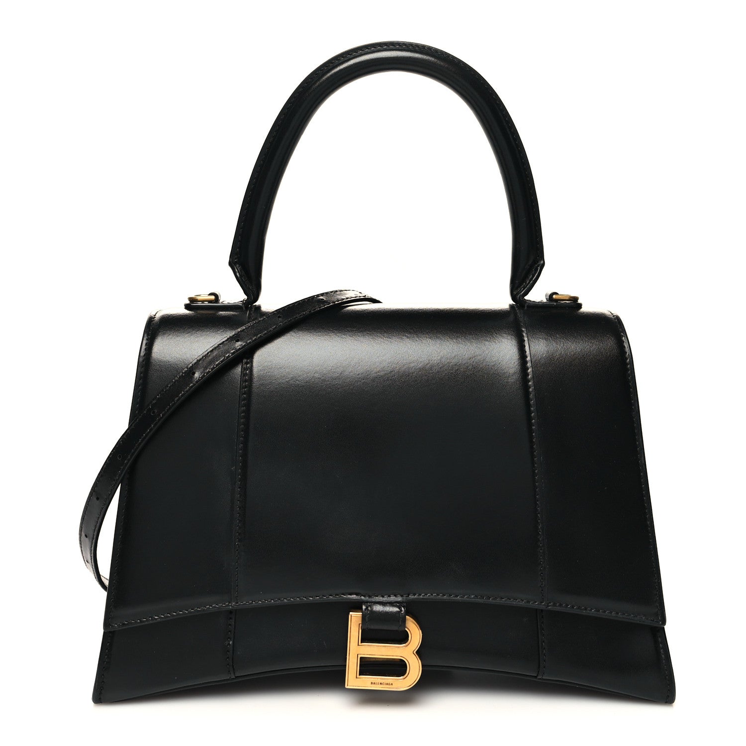 Balenciaga Shiny Box Calfskin Medium Hourglass Top Handle Bag Black 1 of 13