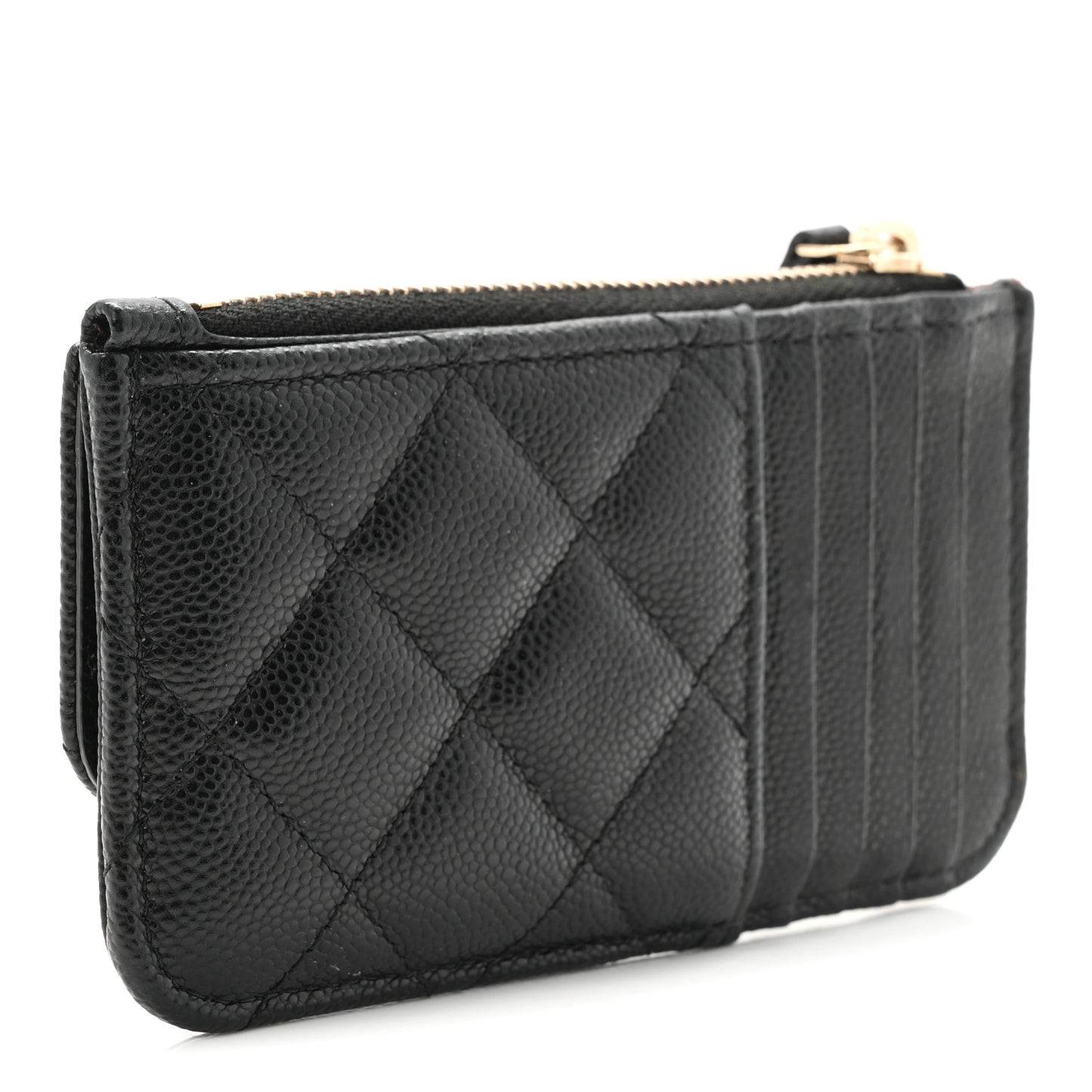 Caviar Quilted Flap Zip Card Holder Black