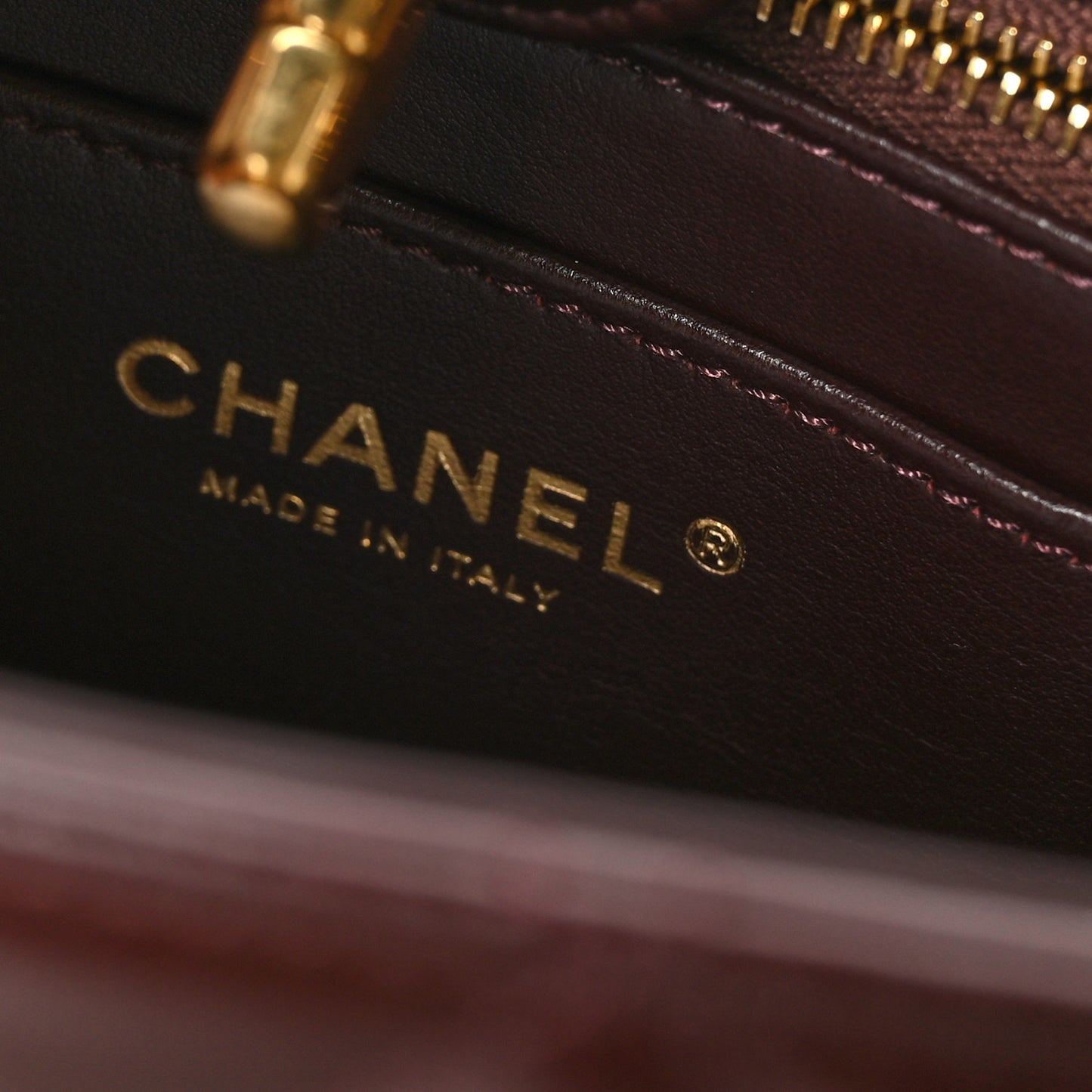 Shiny Calfskin Quilted Small Shopping Bag Burgundy