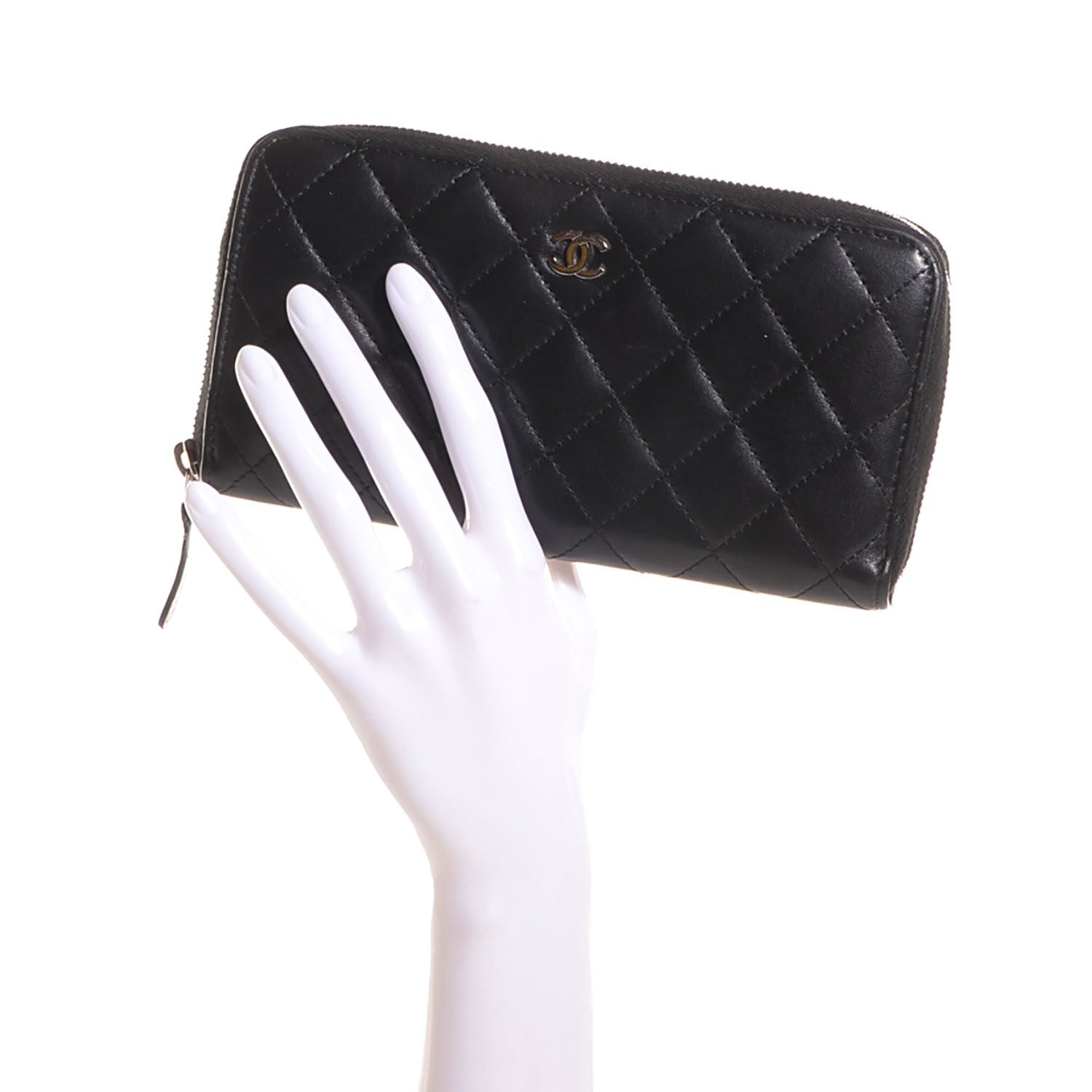 Chanel Lambskin Quilted Large Zip Around Wallet Black 2 of 8