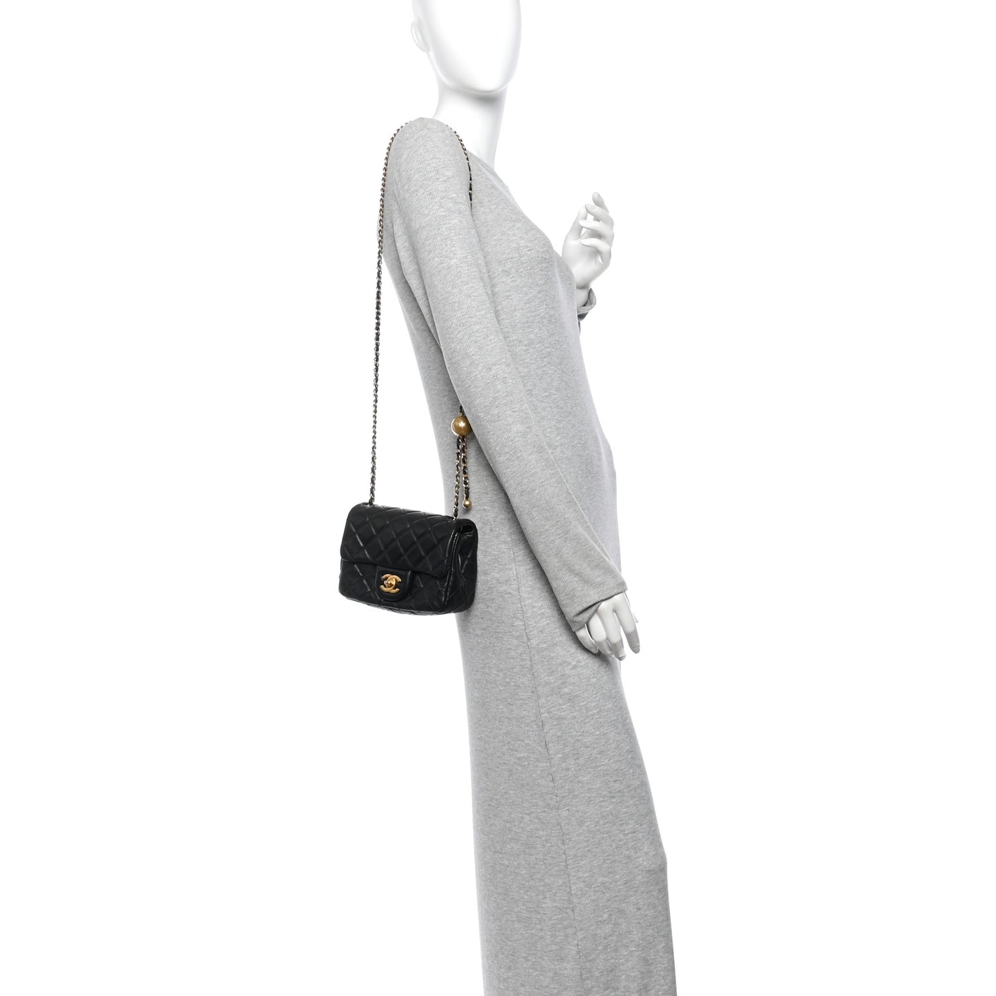 Lambskin Quilted Mini Pearl Crush Flap Black