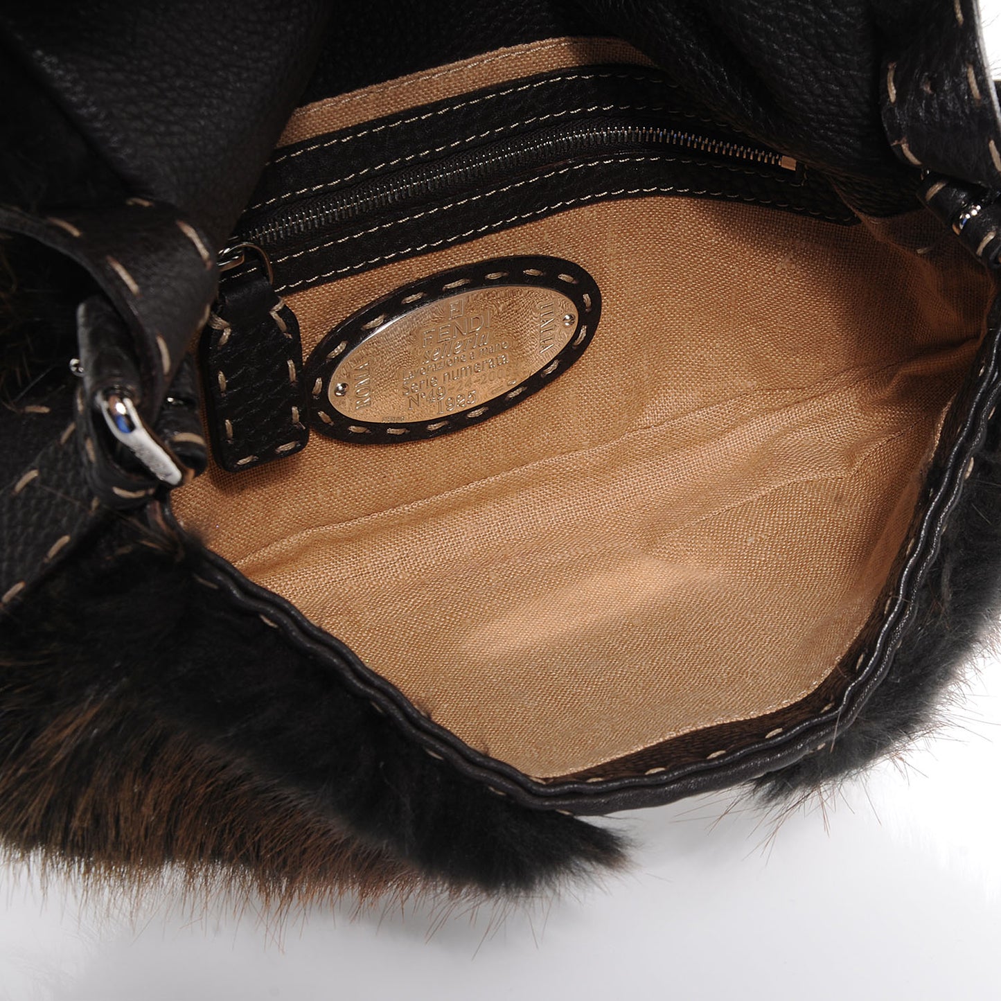 Mink Fur Calfskin Romano Selleria Brown