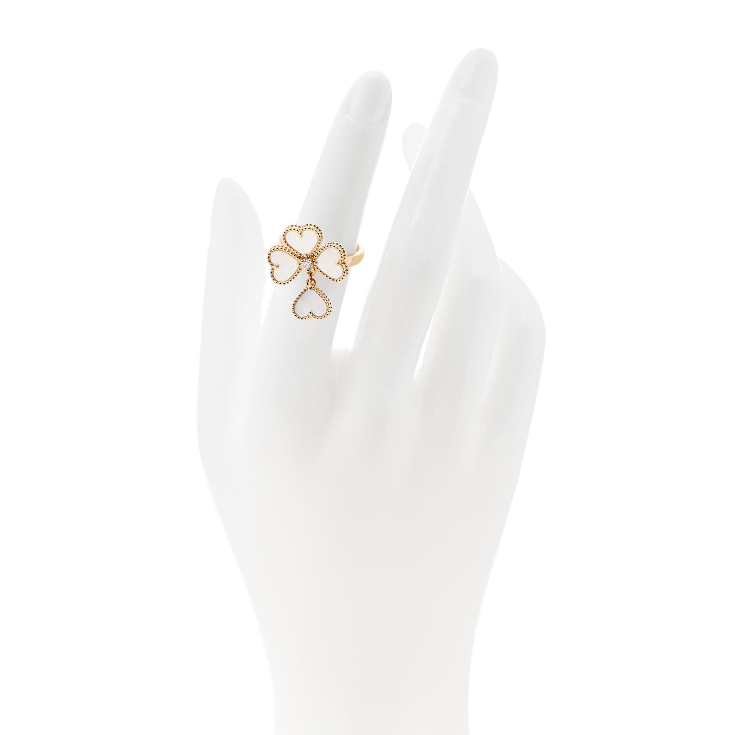 18K Yellow Gold Diamond Mother of Pearl Sweet Alhambra Effeuillage Ring 50 5.25