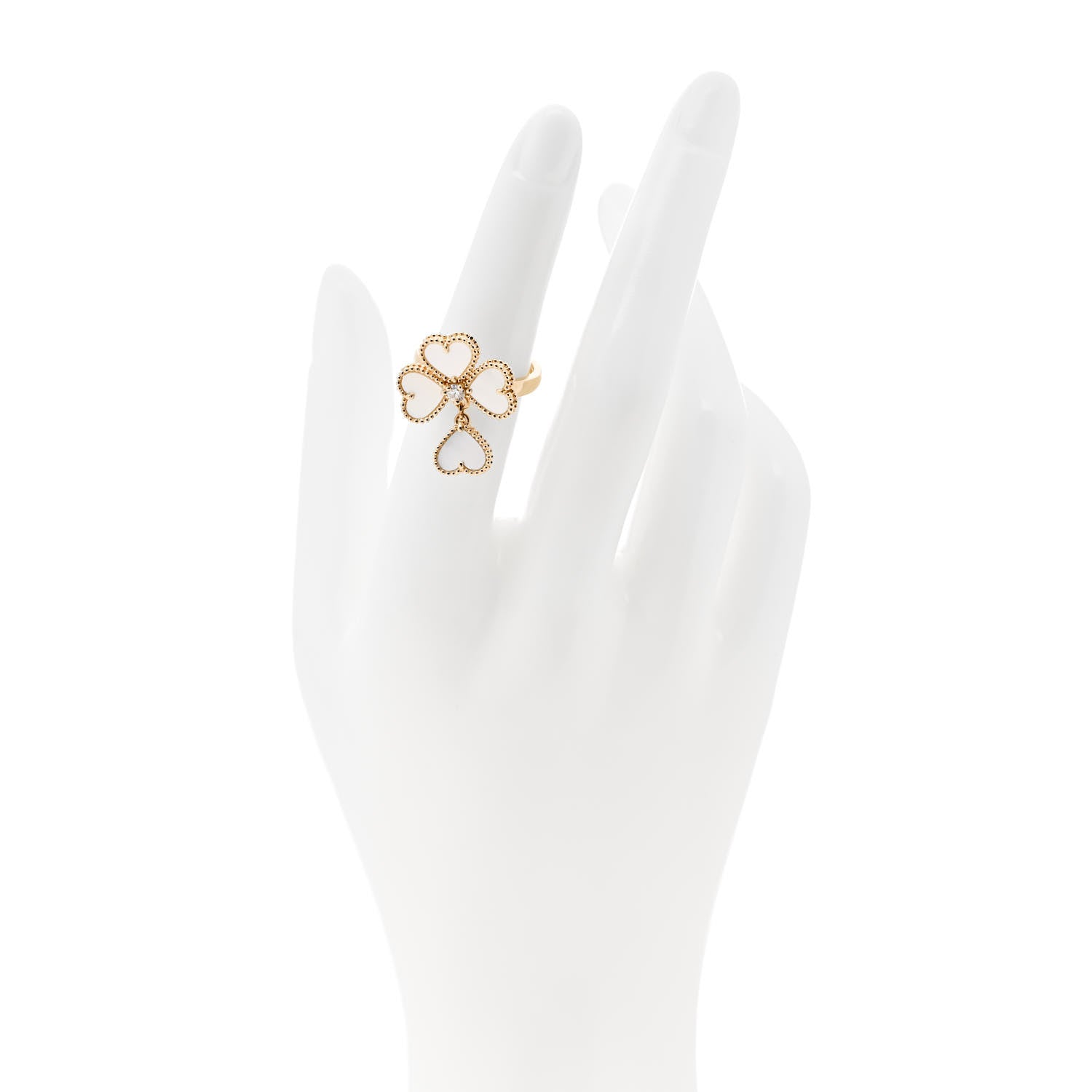 Van Cleef & Arpels 18K Yellow Gold Diamond Mother of Pearl Sweet Alhambra Effeuillage Ring 50 5.25 2 of 5