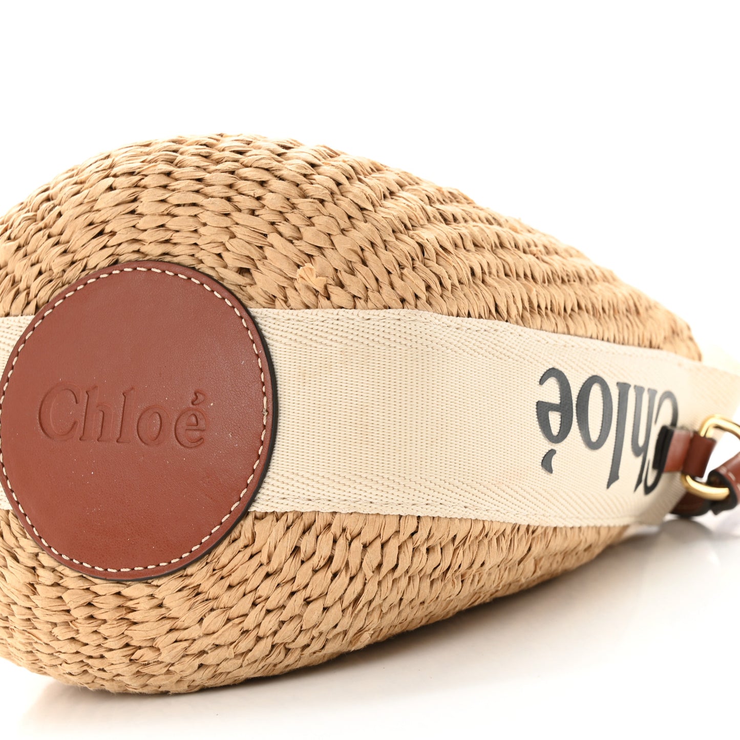 Raffia Calfskin Small Woody Basket Bag Brown