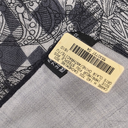 Hermes Cashmere Silk Imprimeur Fou Steeple Poste Shawl 140 Gris Clair Chine Anthracite Turquoise 4 of 4