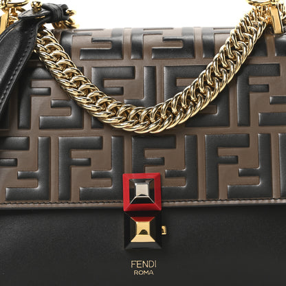 Fendi Vitello Liberty Bi-Color FF 1974 Embossed Small Kan I Shoulder Bag Black Maya 8 of 10