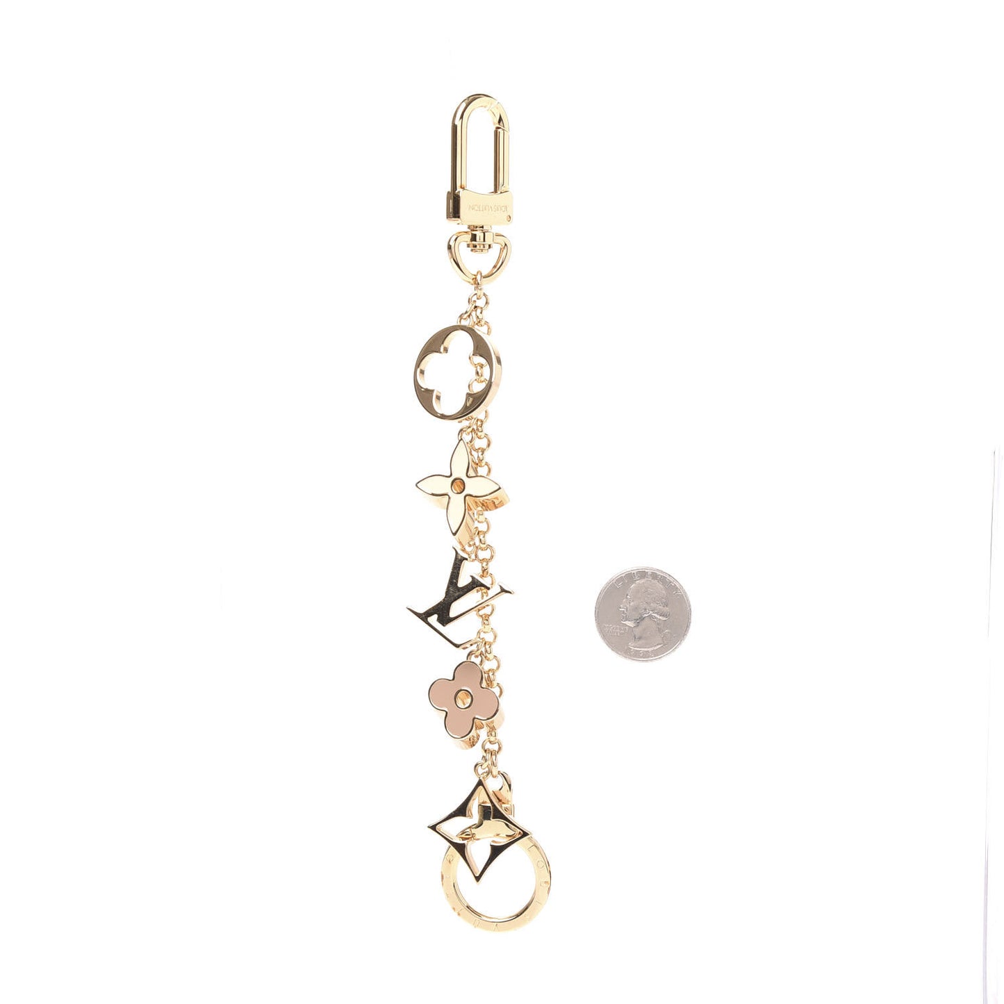 Brass Enamel Fleur De Monogram Bag Charm Chain Gold