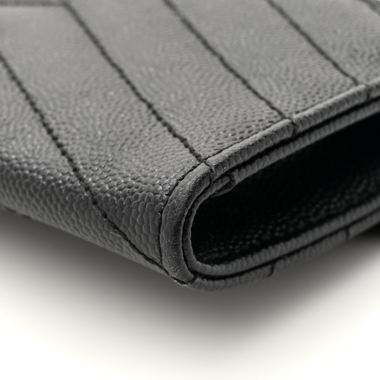 Saint Laurent Grain De Poudre Matelasse Chevron Small Monogram Envelope Wallet Black 10 of 11