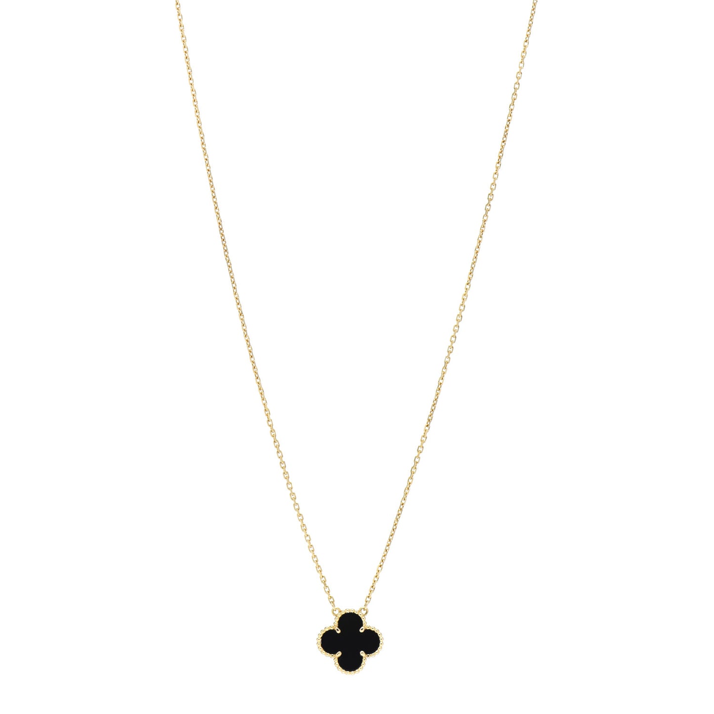 18K Yellow Gold Black Onyx Vintage Alhambra Pendant Necklace