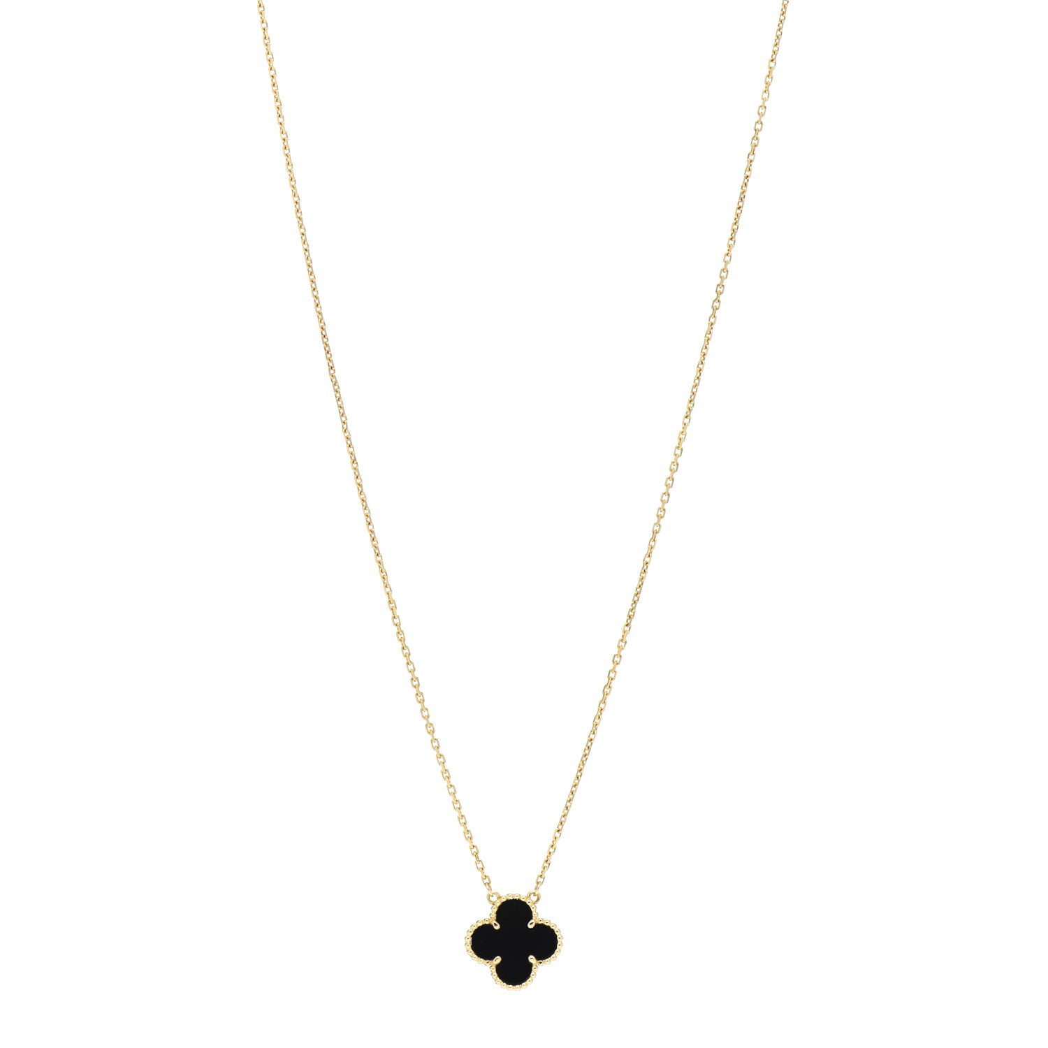 Van Cleef & Arpels 18K Yellow Gold Black Onyx Vintage Alhambra Pendant Necklace 1 of 4
