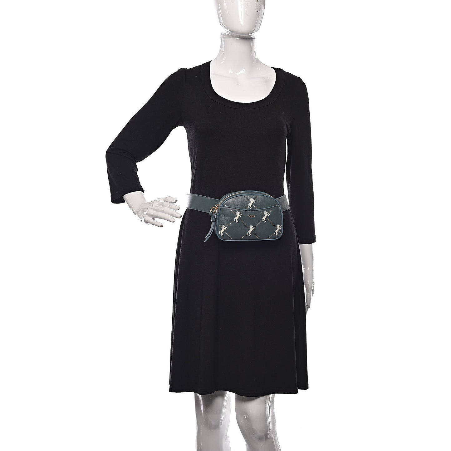 Smooth Calfskin Little Horses Embroidered Signature Belt Bag Cloudy Blue