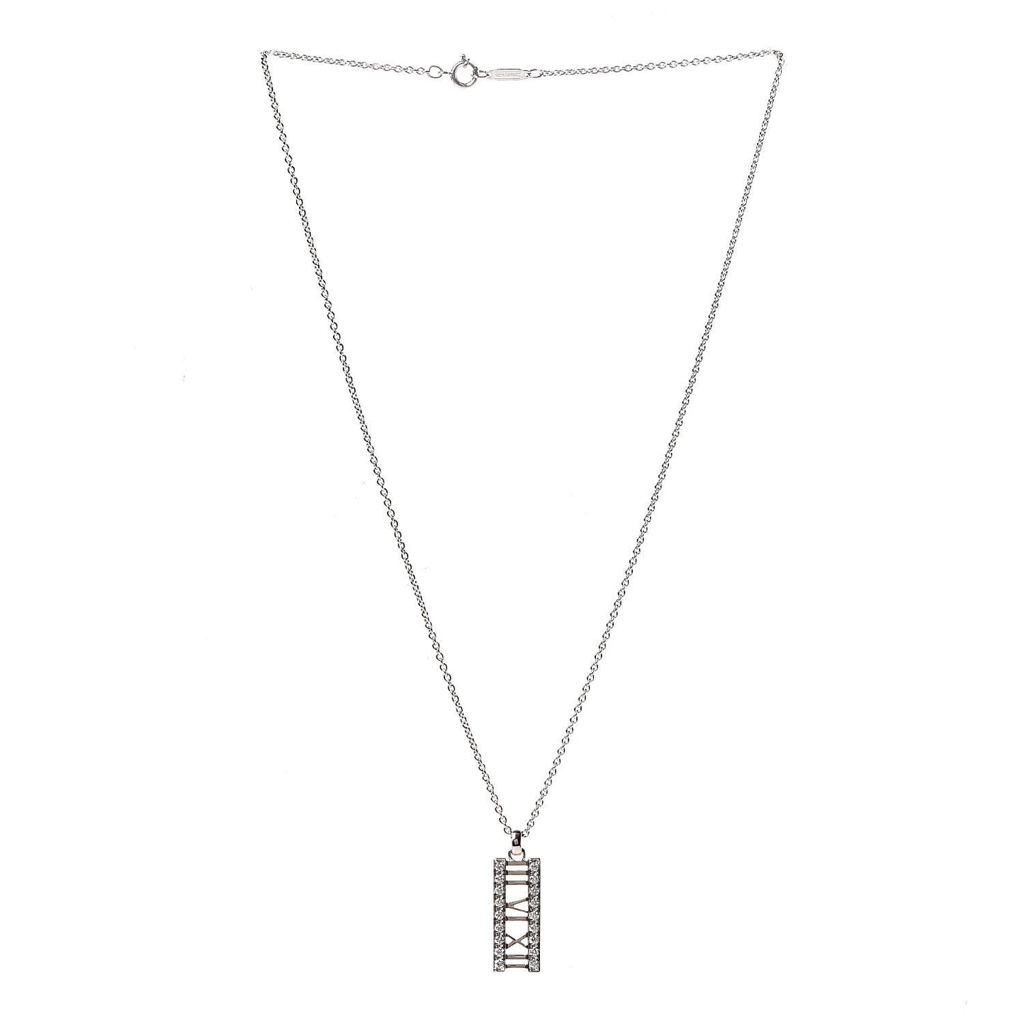 18K White Gold Diamond Atlas Bar Pendant Necklace